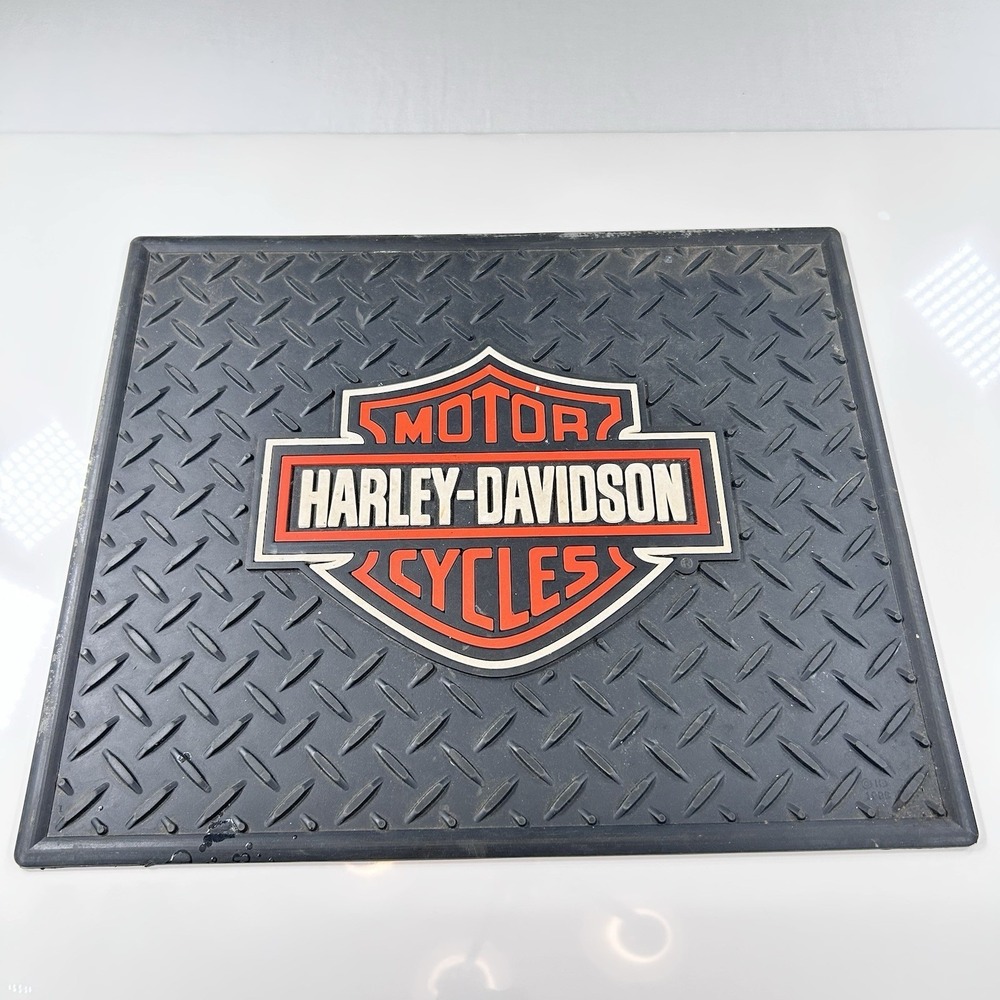 Harley-Davidson Utility Mat Orange Bar & Shield Floor Garage Mat Black 16"X 14"